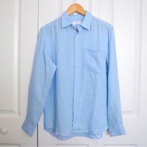 Uniqlo Light Blue Premium Linen Button Up Long Sleeve Shirt